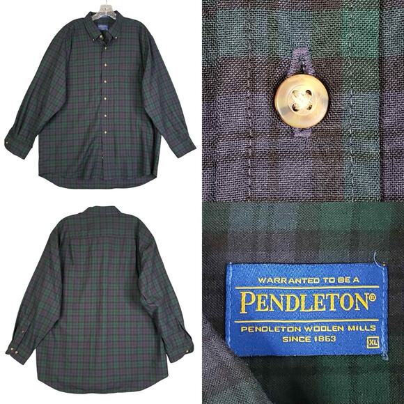 Pendleton Sir Shirt Button Up 100% Wool Plaid Black Watch Tartan Mens XL LS - Picture 1 of 10